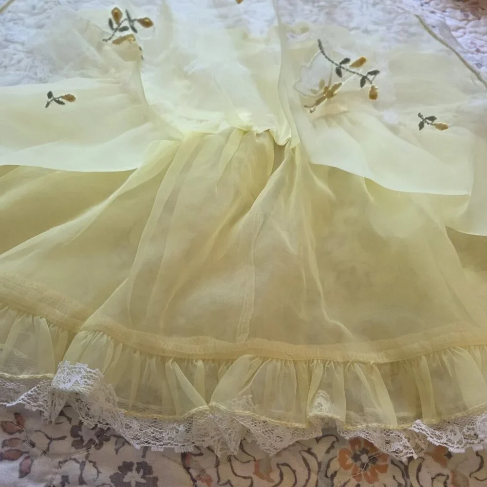 Nanette Vintage Yellow Shear Nylon Dress Baby Size 9 Months